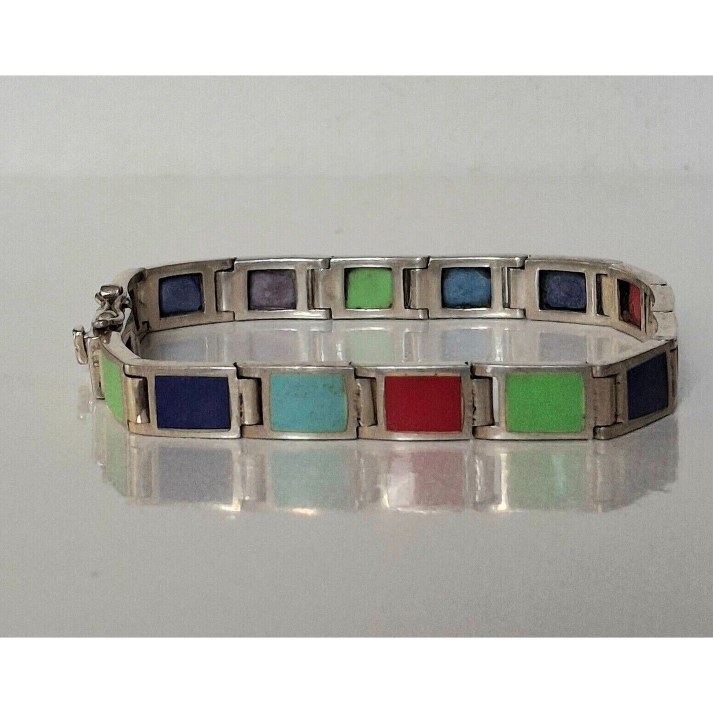 925 STERLING SILVER ASSORTED GEMSTONES  INLAY BRACELET SKY