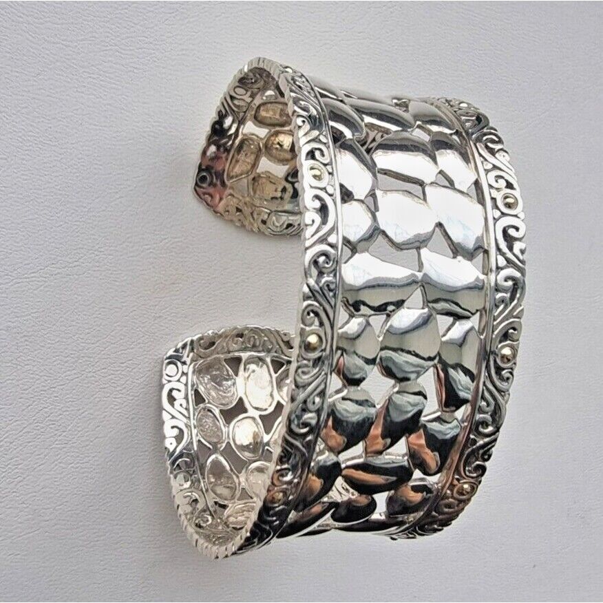 Effy by Balissima Sterling Silver Nugget 18K Gold Accents Cuff Bracelet AT