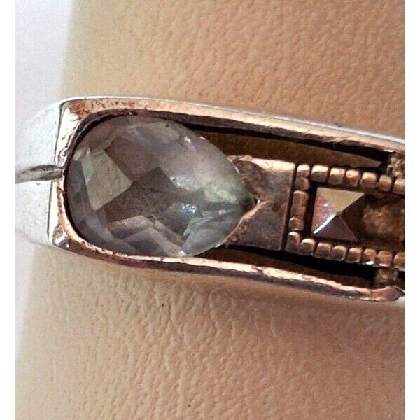 925 STERLING SILVER TOPAZ AND MARCASITES RING SIZE 8.75 SKY