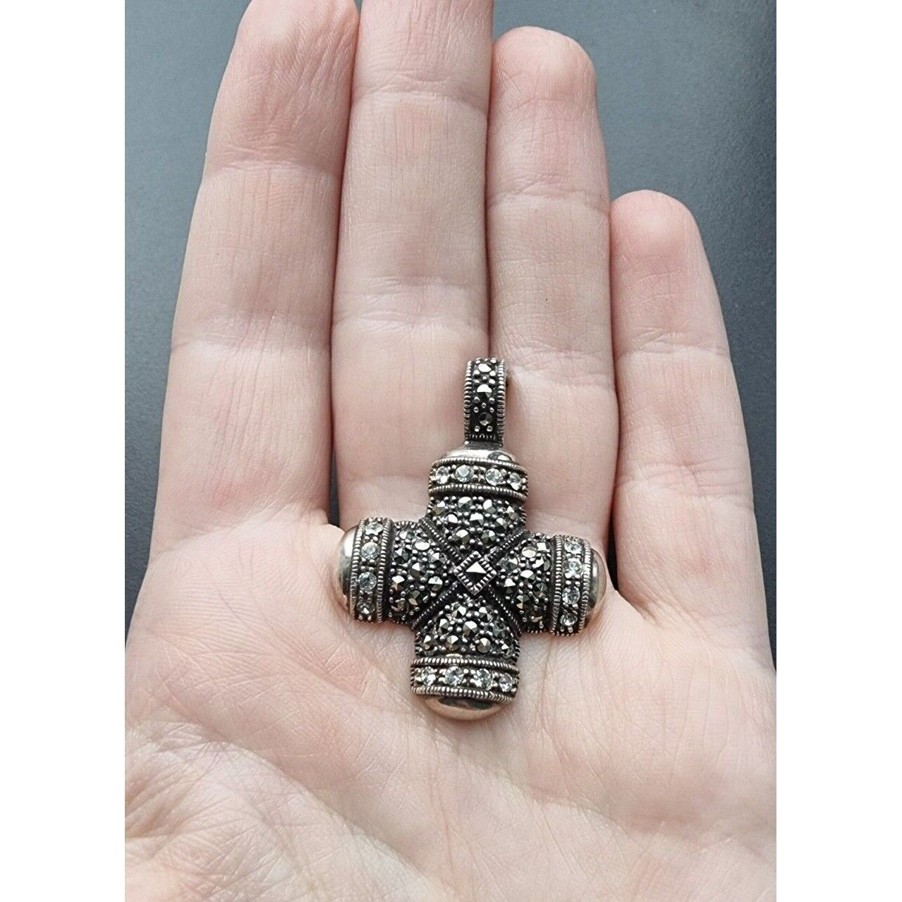 925 STERLING SILVER MARCASITES AND CZ CROSS PENDANT AT