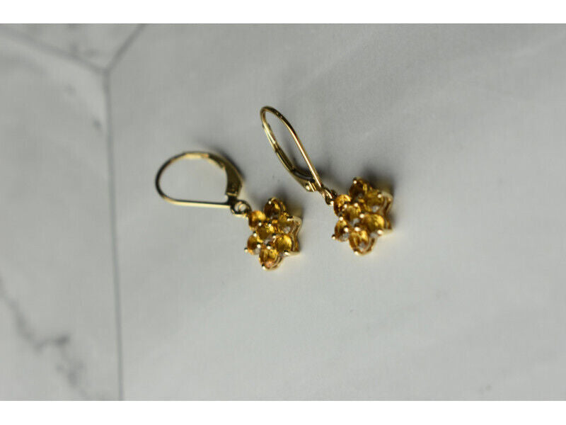 10K YELLOW GOLD HELIODOR FLOWERS EARRINGS