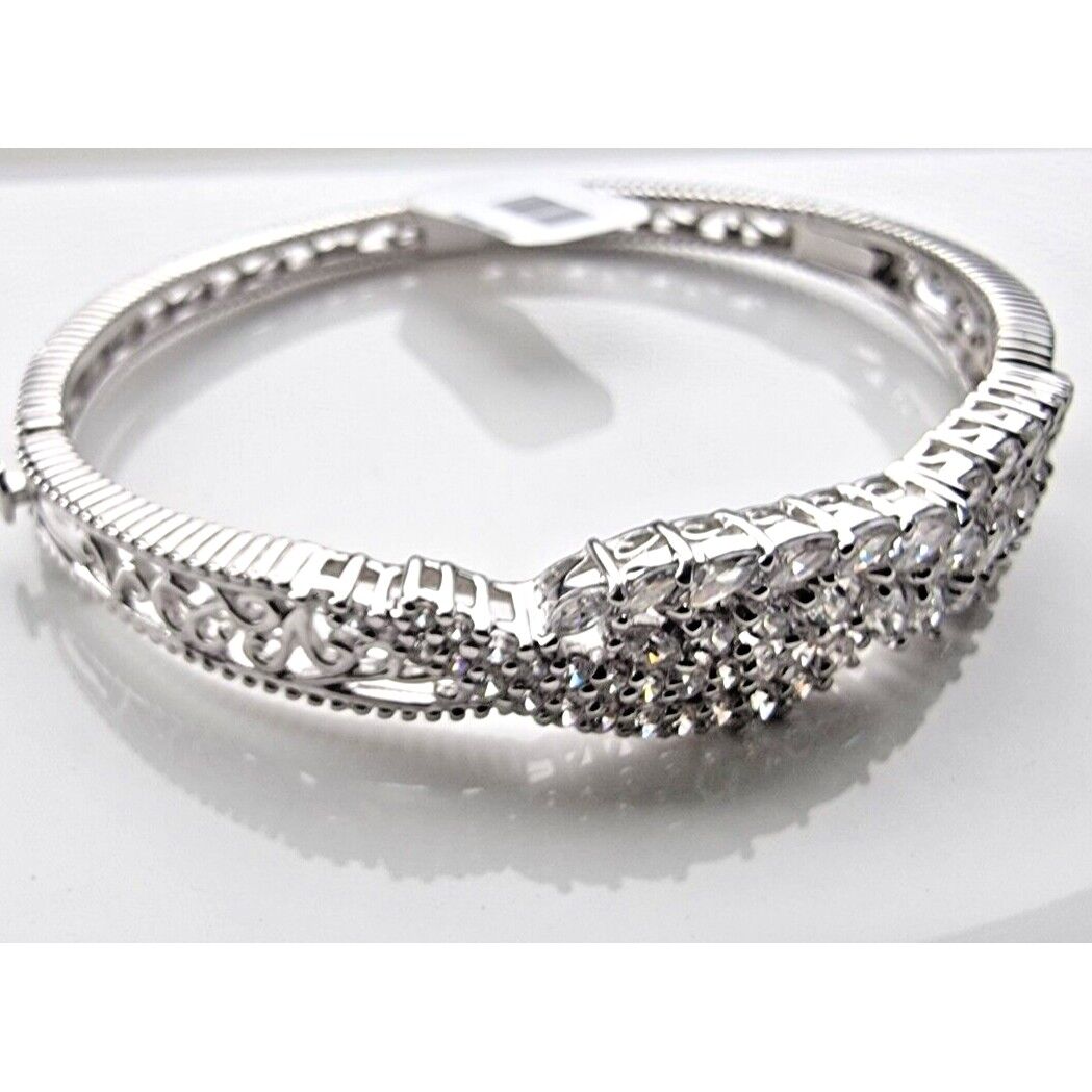 925 STERLING SILVER ADORNED MARQUISE AND ROUND CZ BANGLE BRACELET AT