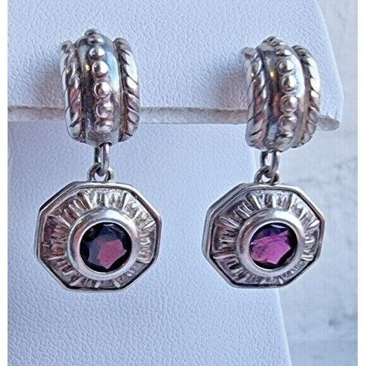 SOUTHWESTERN DESIGN VINTAGE 925 STERLING SILVER PURPLE AMETHYST EARRINGS AT