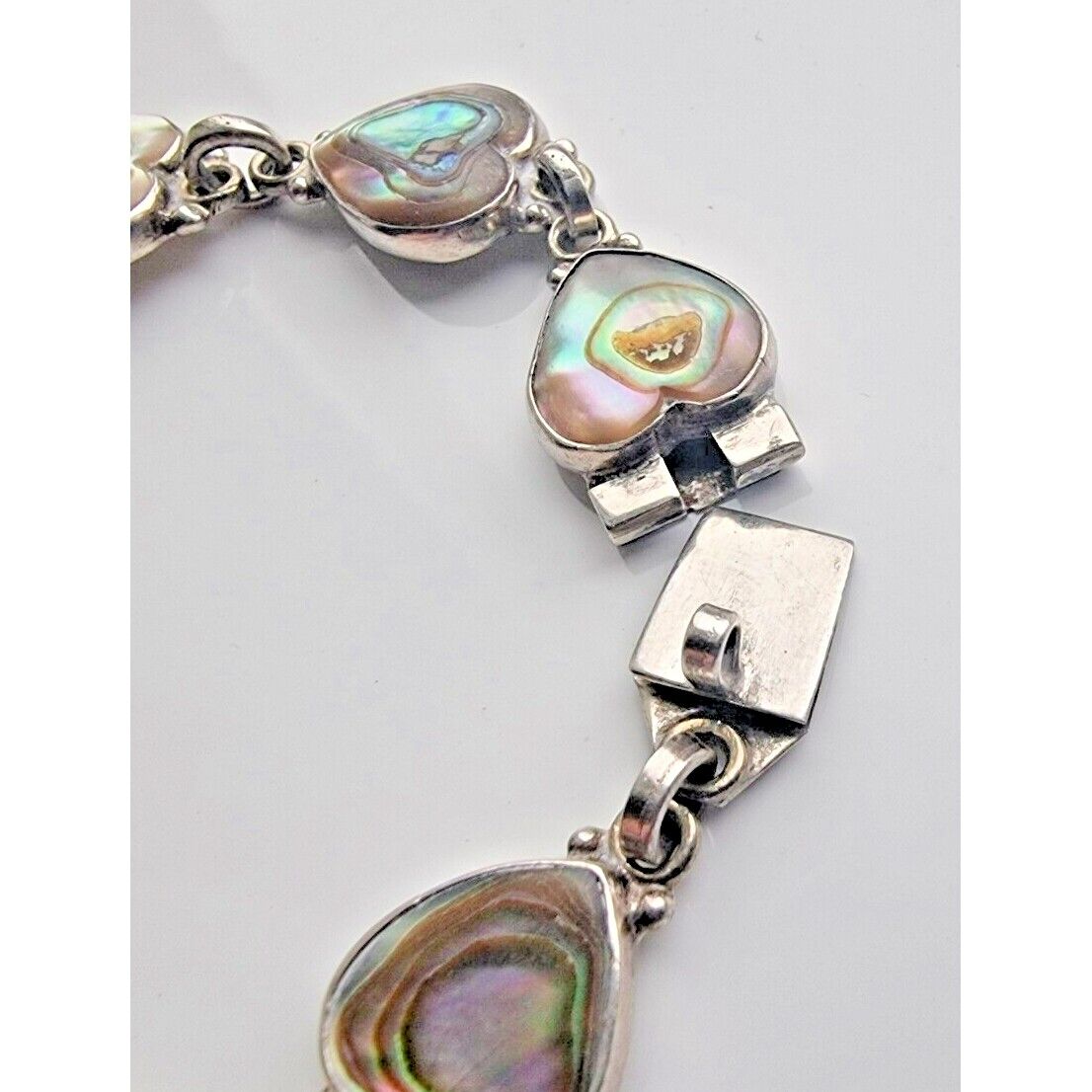 925 STERLING SILVERHEART SHAPE MOTHER OF PEARL BRACELET 6 INCH AT