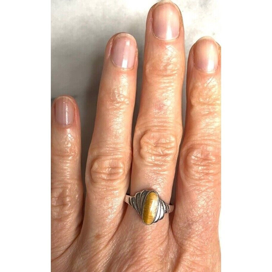 925 STERLING SILVER TIGER'S EYE RING SIZE 7.75 SKY