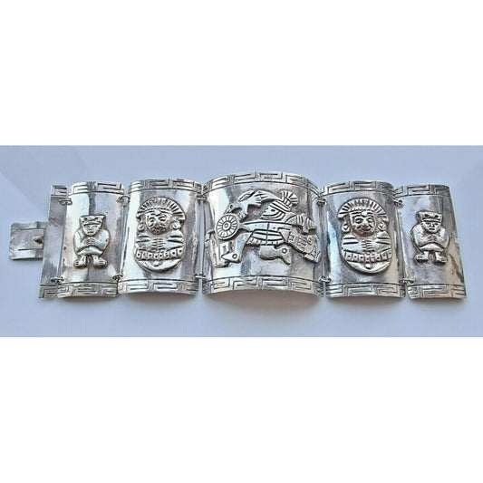 VINTAGE PERUVIAN 925 STERLING SILVER BRACELET  97.4 gr.  7" AT