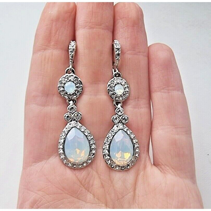 GIVENCHY 925 STERLING SILVER Rainbow  MOONSTONE TEAR DROP EARRINGS AT