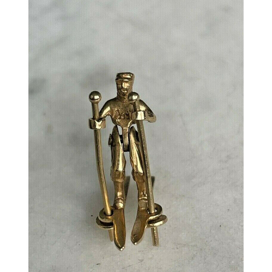 14K YELLOW GOLD ANIMATED SKIER CHARM OR PENDANT SKY