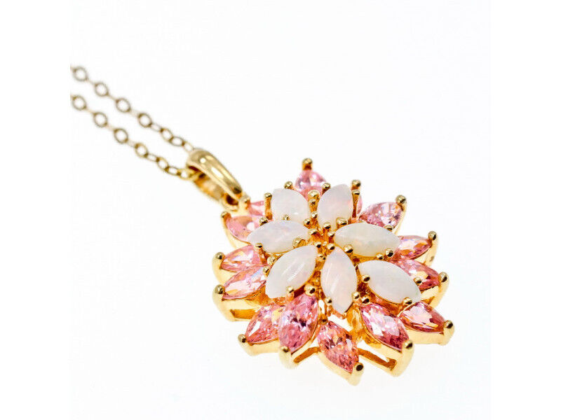 925 STERLING SILVER GOLD PLATED OPAL & MORGANITE CHAIN WITH PENDANT