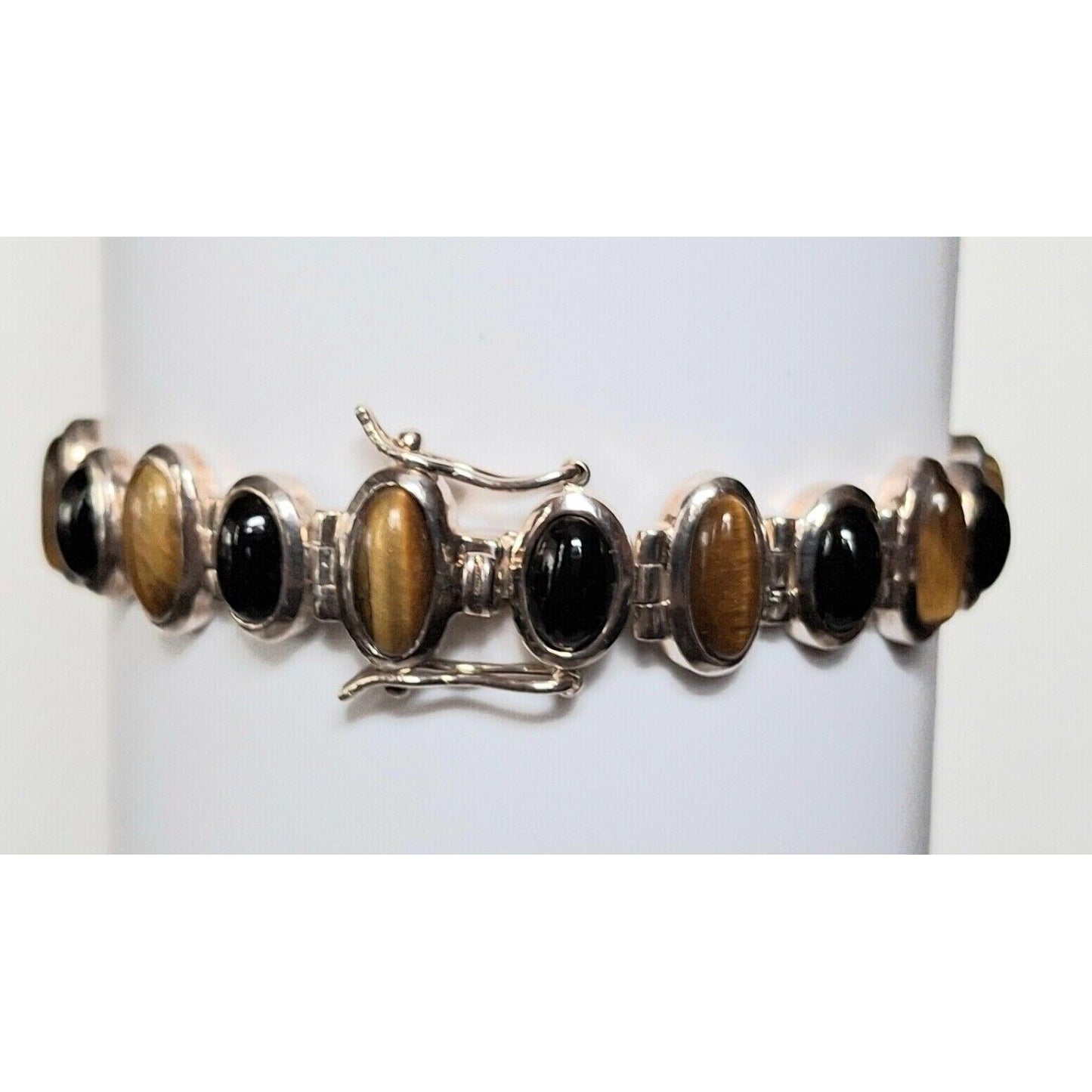 925 STERLING SILVER TIGER'S  EYE AND ONYX  BRACELET SKY