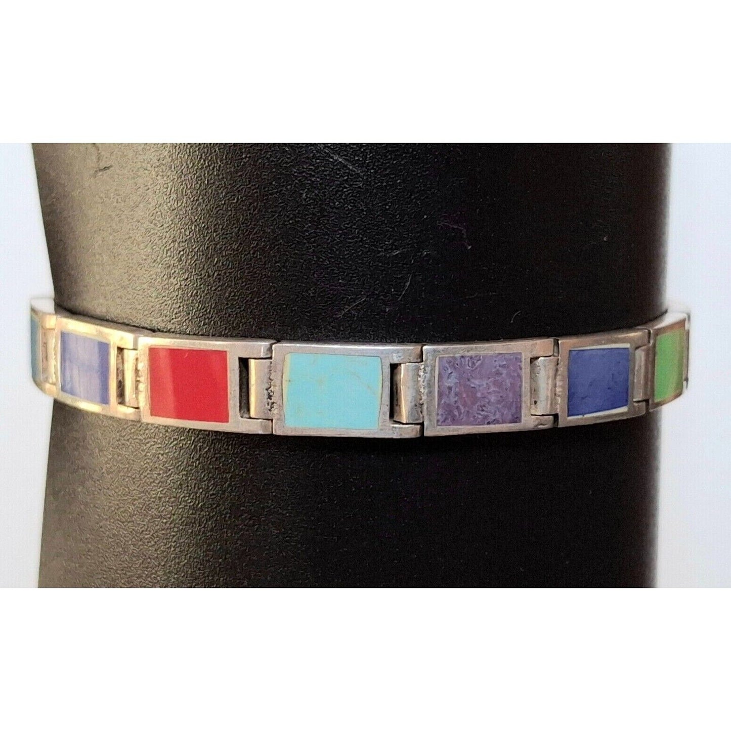 925 STERLING SILVER ASSORTED GEMSTONES  INLAY BRACELET SKY