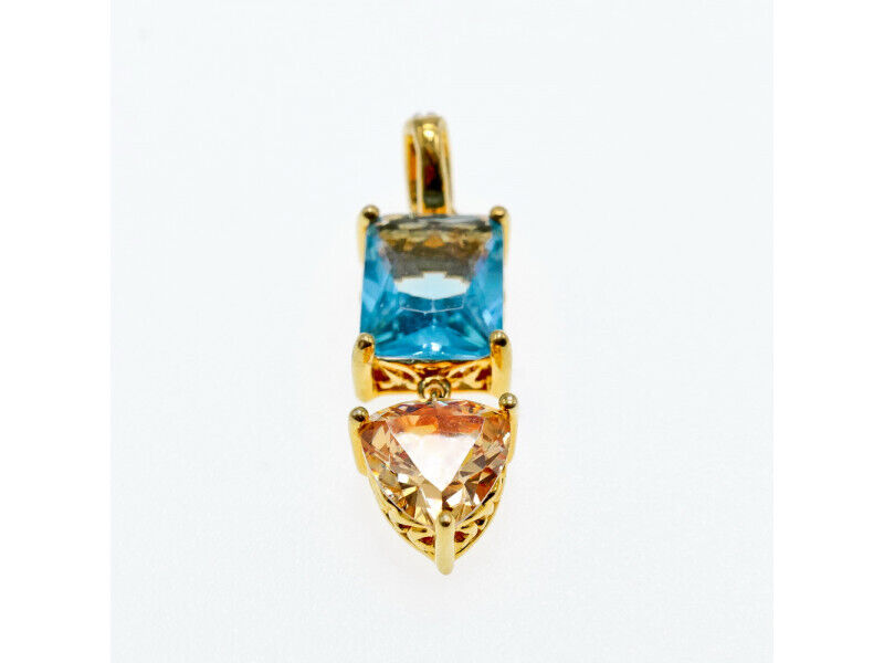 925 STERLING SILVER GOLD PLATED TOPAZ, HELIODOR & CZ PENDANT