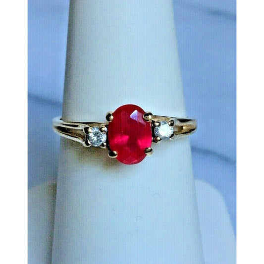 YELLOW GOLD PINK SAPPHIRE & DIAMOND RING SIZE 7 SKY