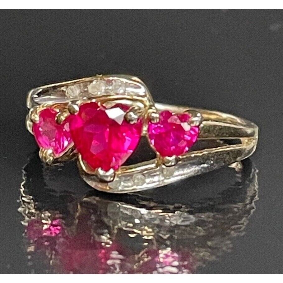 925 STERLING SILVER LAB-CREATED RUBY AND NATURAL DIAMONS RING SIZE 7 SKY