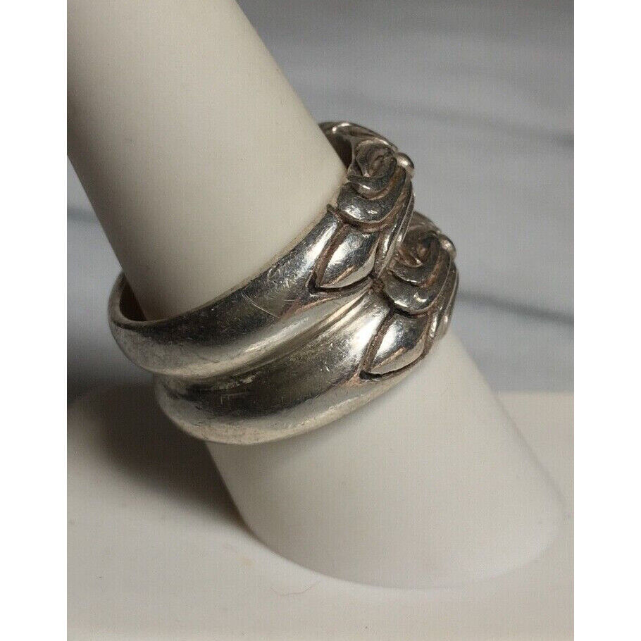 925 STERLING SILVER ORNATE DOUBLE BAND RING SIZE 9, OVER 15 GRAMS SKY