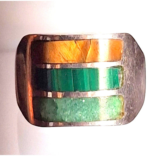 925 STERLING SILVER MULTIGEMSTONE BARREL BAND RING SIZE 8.75 SKY