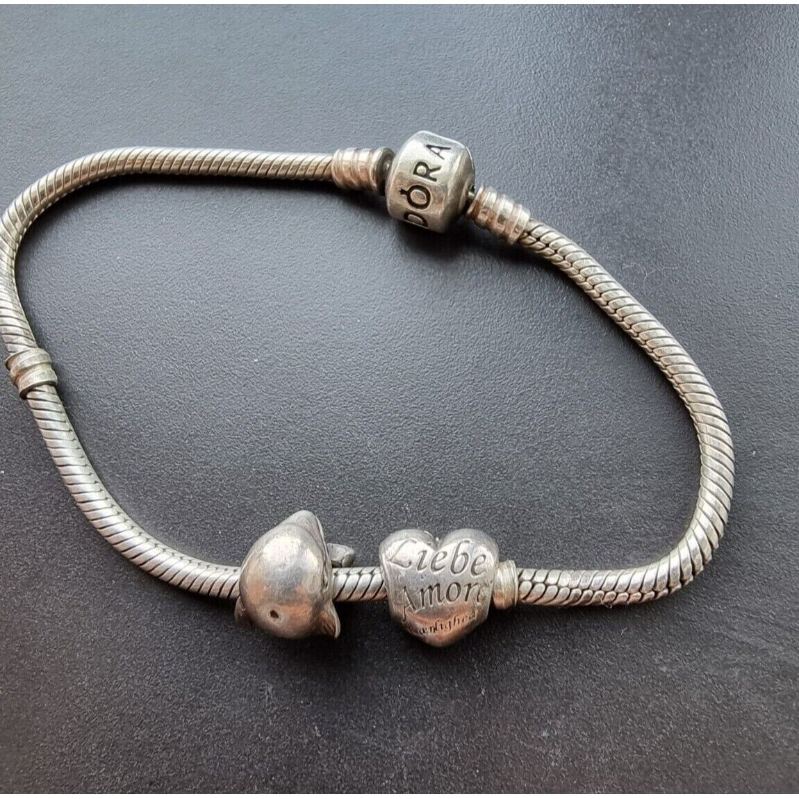 PANDORA ALE 925 STERLING SILVER HEART AND DOLPHINE BRACELET AT