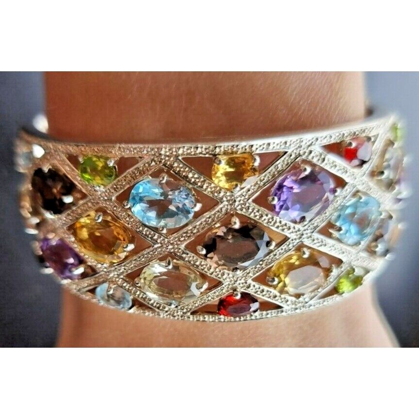 Michelle Albala Multicolor Gems925  Sterling silver 28mm Wide Cuff Bracelet AT