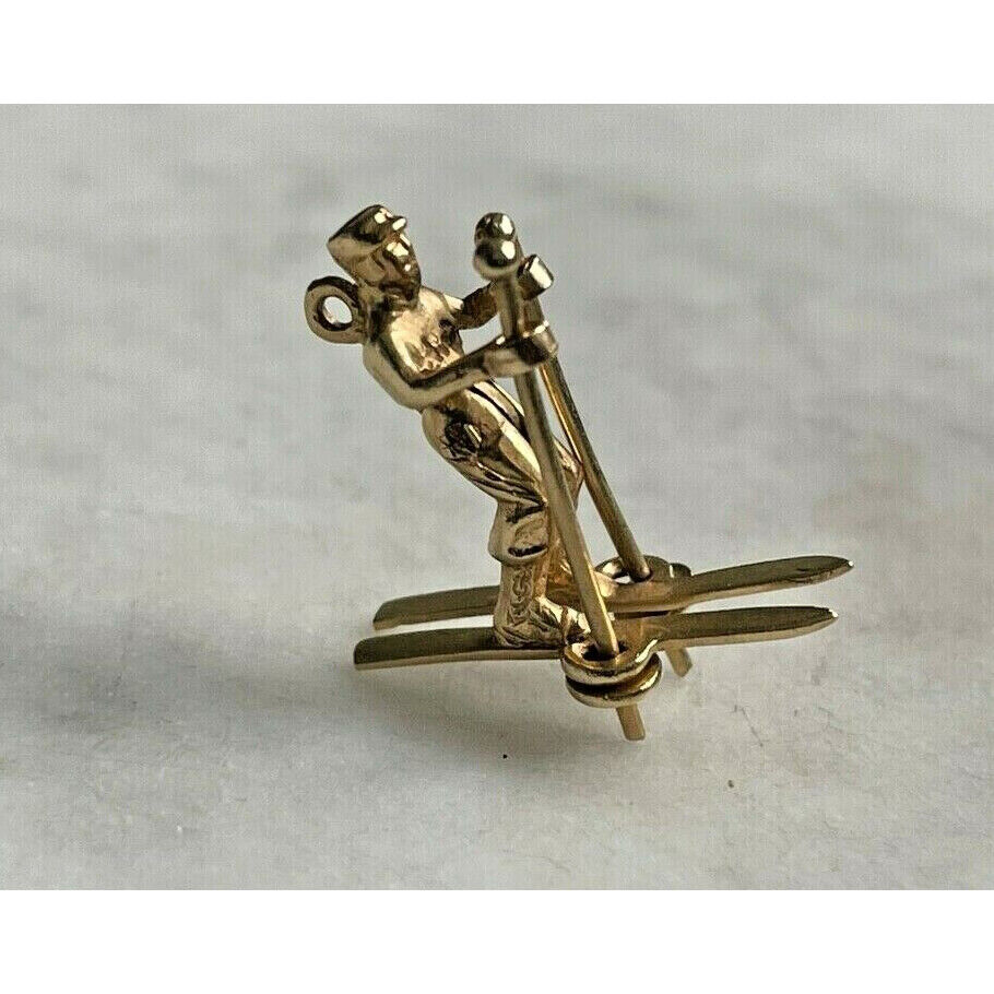 14K YELLOW GOLD ANIMATED SKIER CHARM OR PENDANT SKY