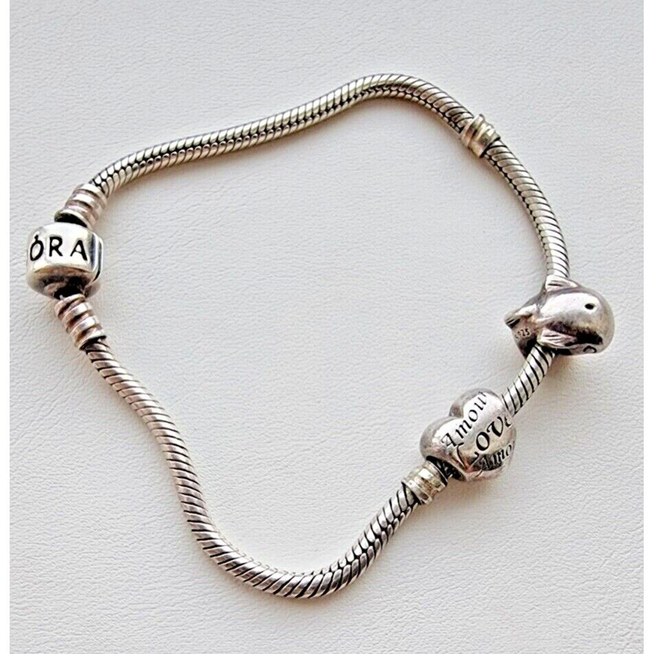 PANDORA ALE 925 STERLING SILVER HEART AND DOLPHINE BRACELET AT