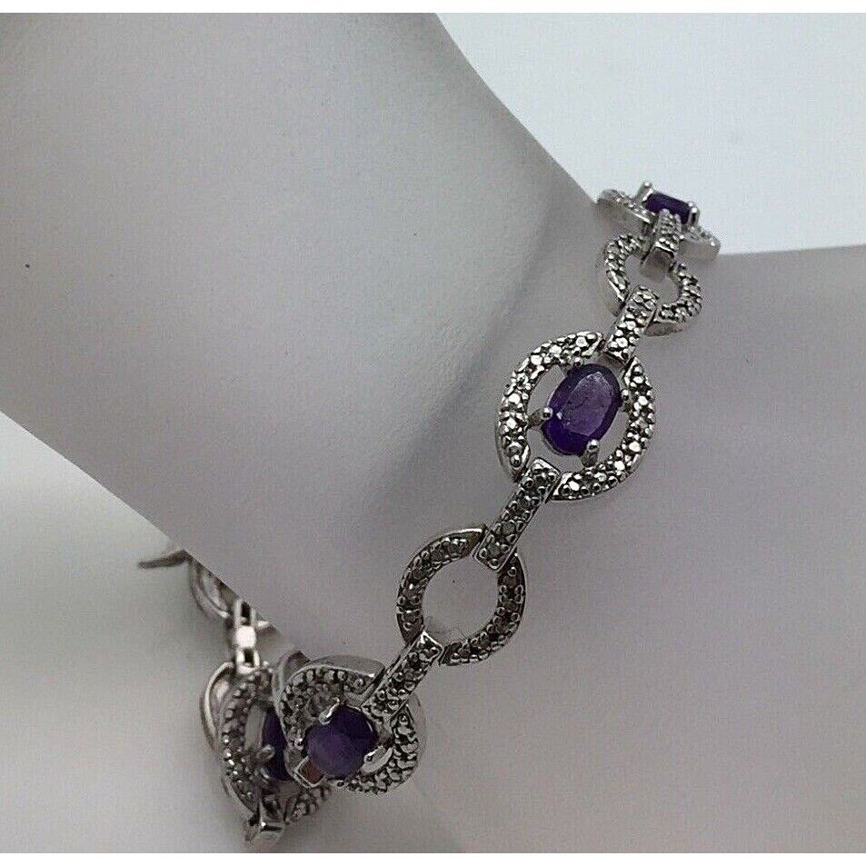 STERLING SILVER 3CT AMETHYST LINK BRACELET SKY