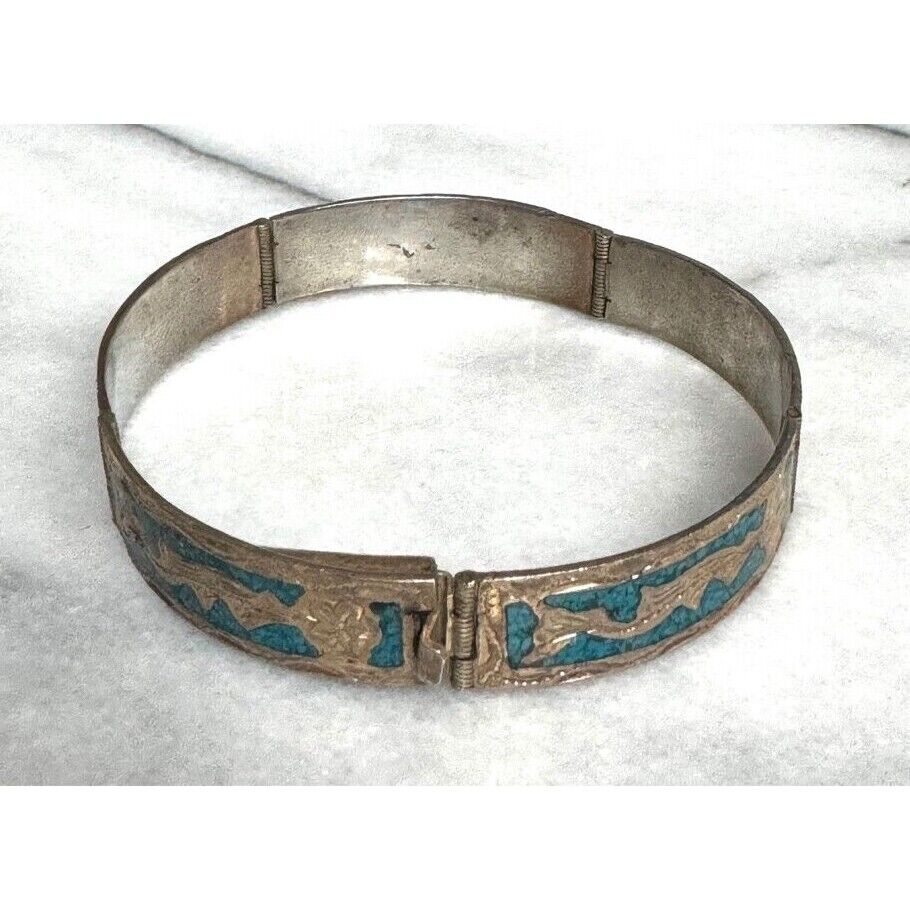 G.M. 10 MEXICO 925 STERLING SILVER TURQUOISE INLAID BRACELET SKY