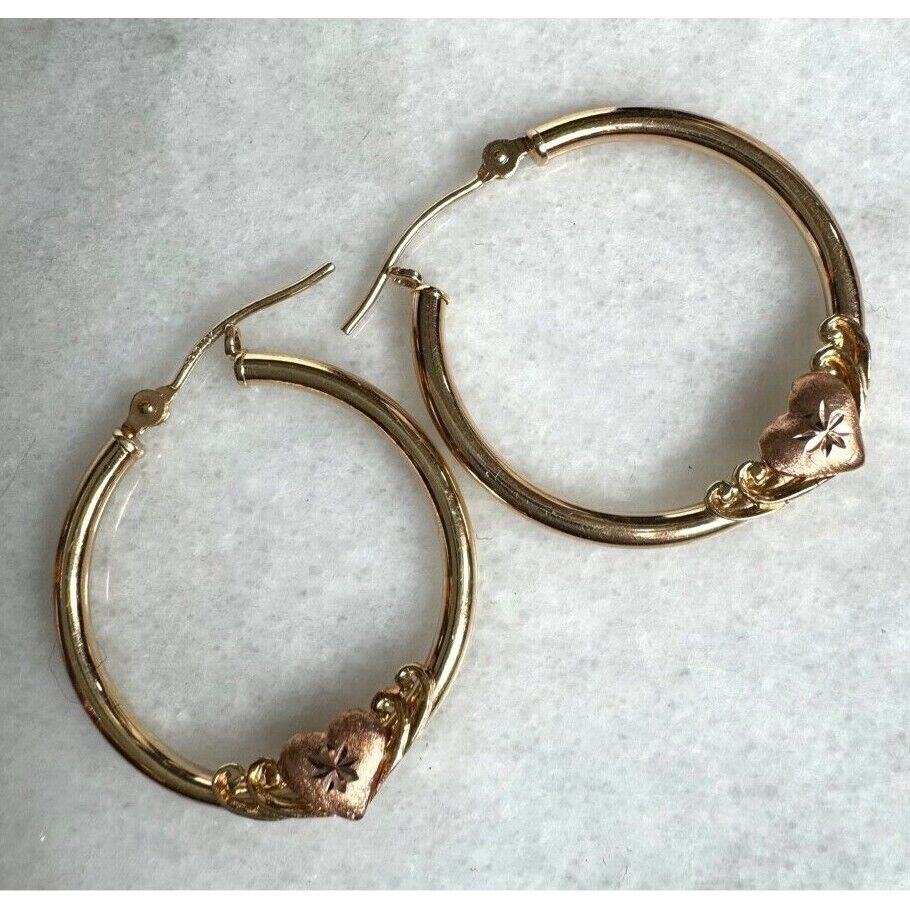 MULTI-TONE GOLD HEART HOOP EARRINGS SKY