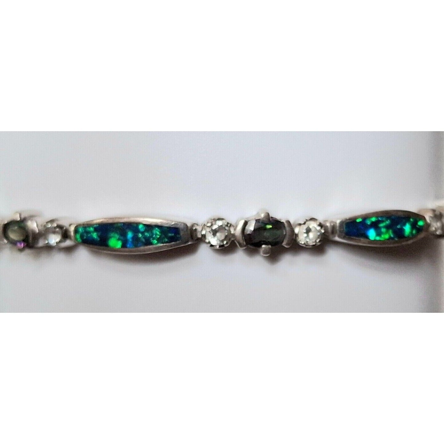 FSI 925 STERLING SILVER  FAUX  OPAL  TENNIS BRACELET SKY