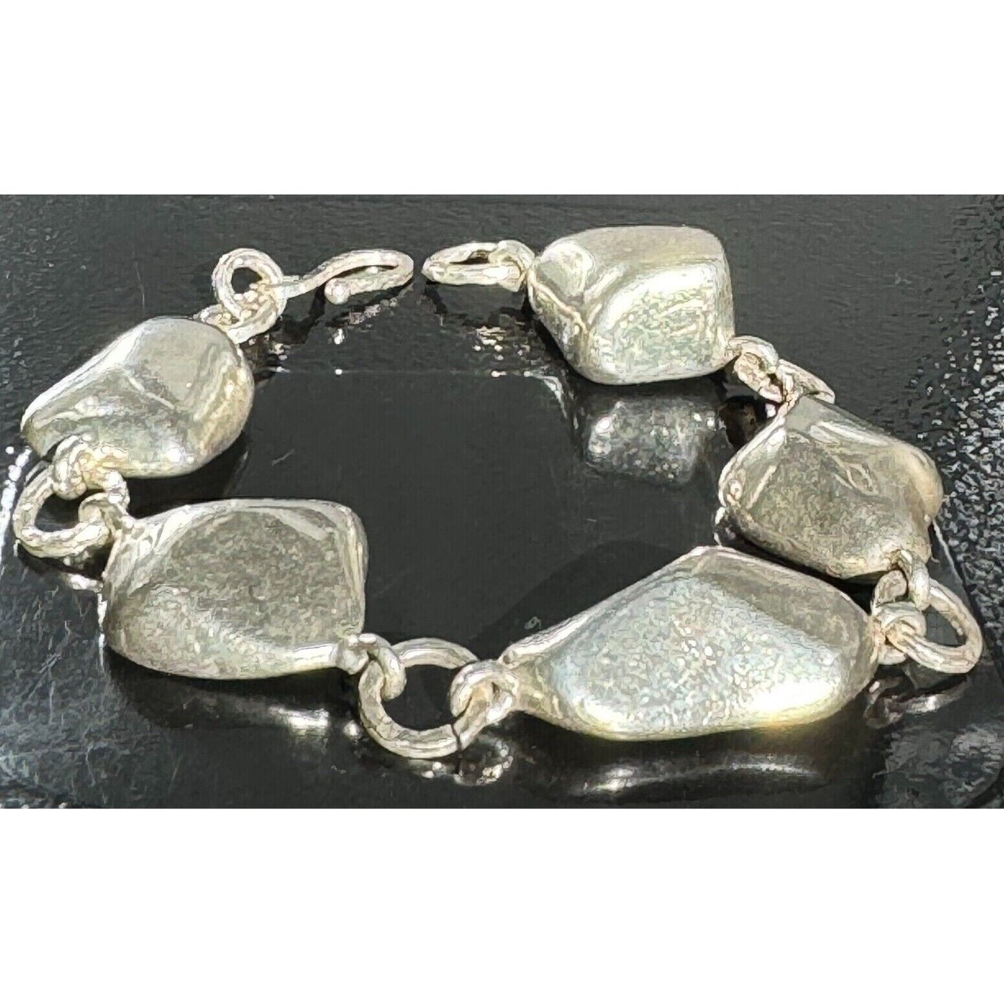 HANDMADE 925 STERLING SILVER PUFFED ABSTRACT LINKS BRACELET SKY