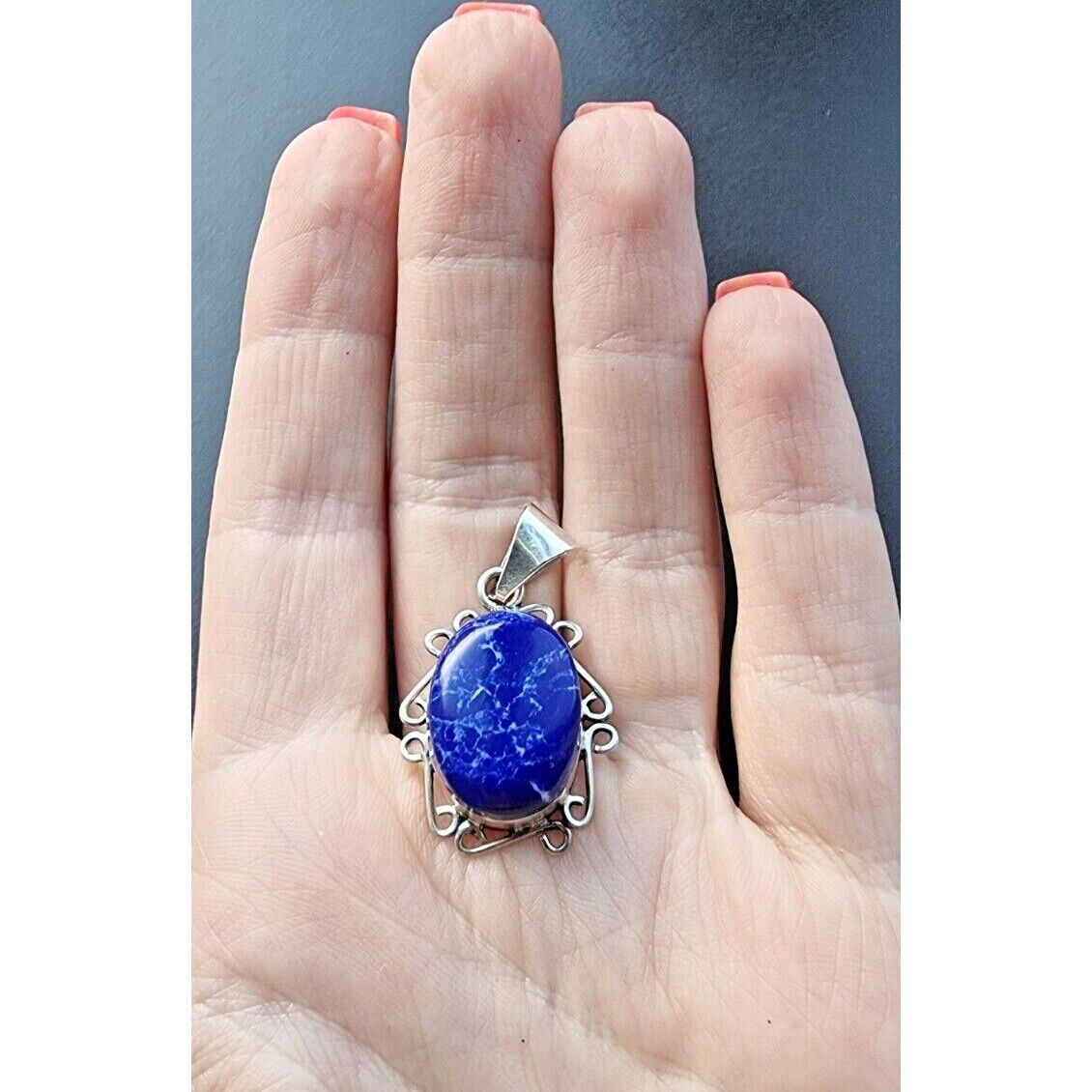 925 STERLING SILVER NATURAL BLUE OVAL 14x9 mm. LAPIS LAZULI PENDANT AT