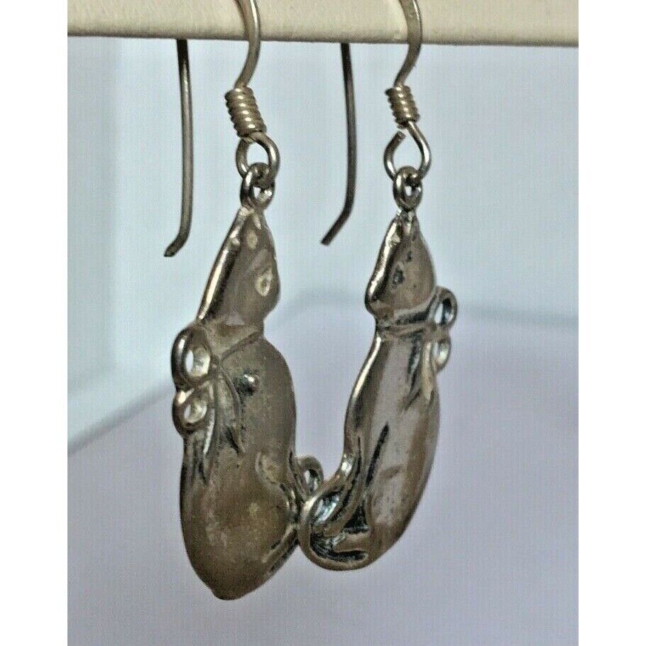 925 STERLING SILVER KITTY CAT DANGLE EARRINGS SKY