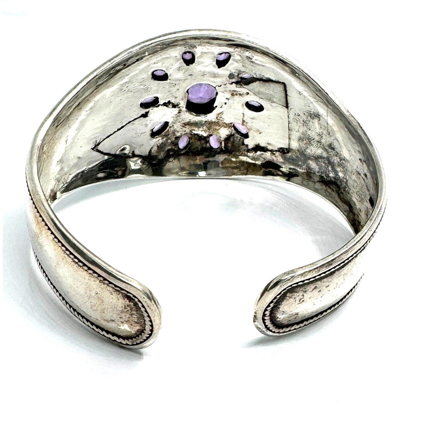 BEAUTIFUL 925 STERLING SILVER AND AMETHYST CUFF BRACELET SKY