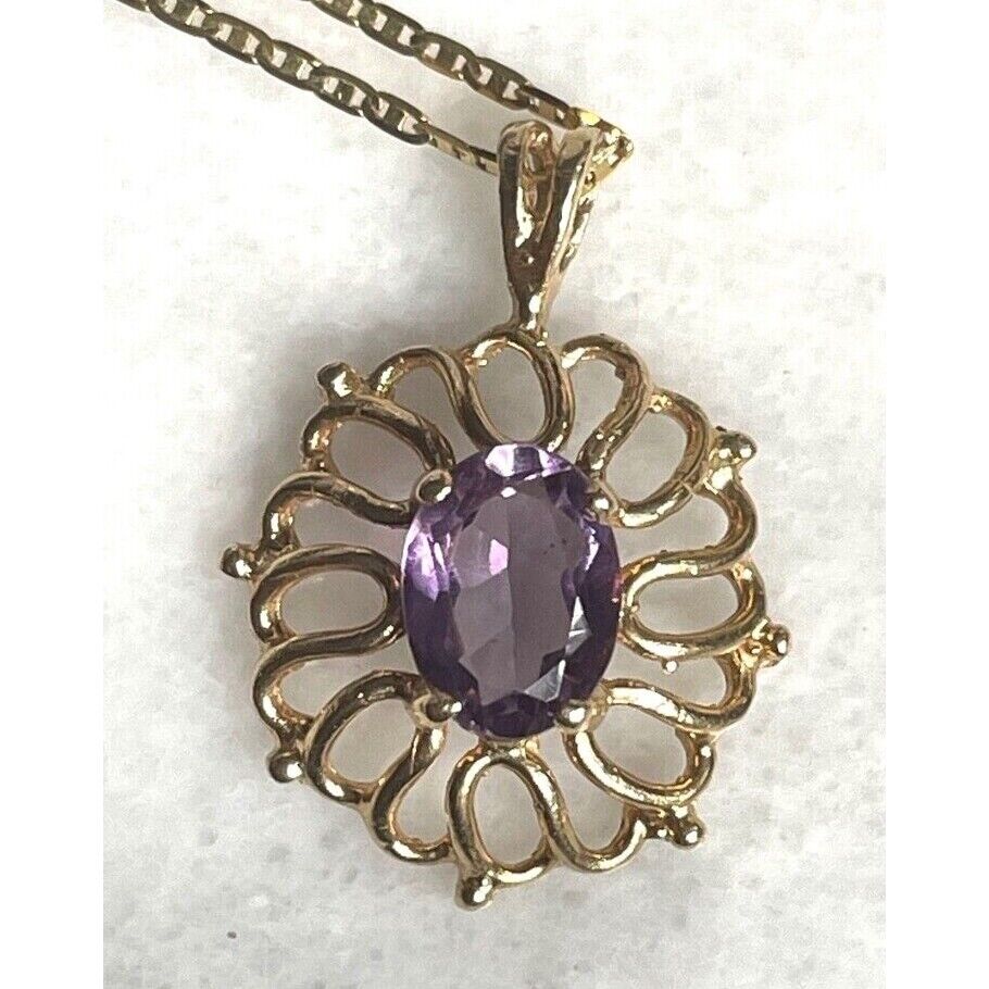 YELLOW GOLD  AND AMETHYST PENDANT NECKLACE SKY