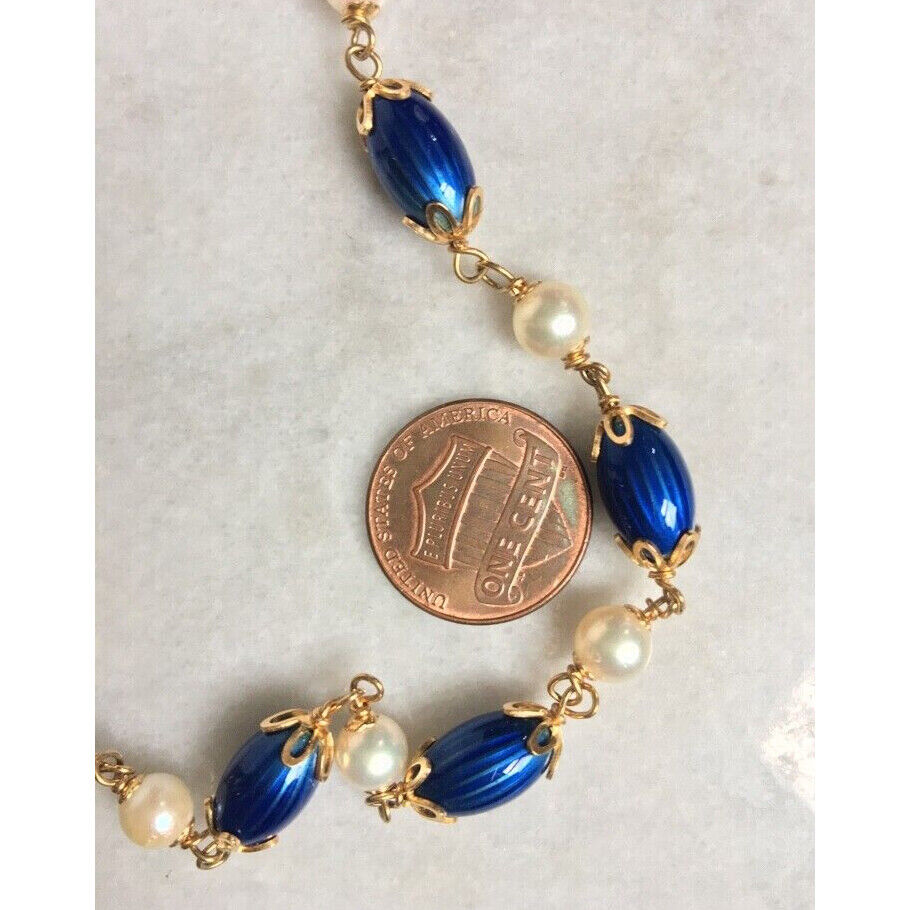 18K YELLOW GOLD GUILLOCHE ENAMEL & PEARLS BRACELET SKY