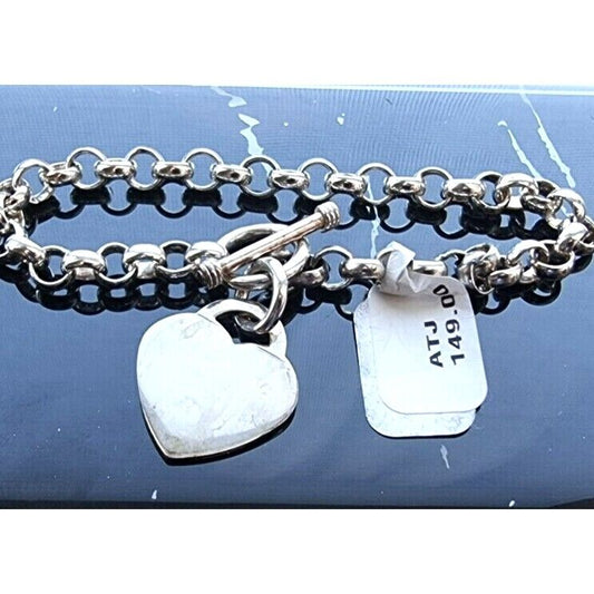 925 STERLING SILVER TOGGLE HEART CHARM BRACELET 7 inch AT