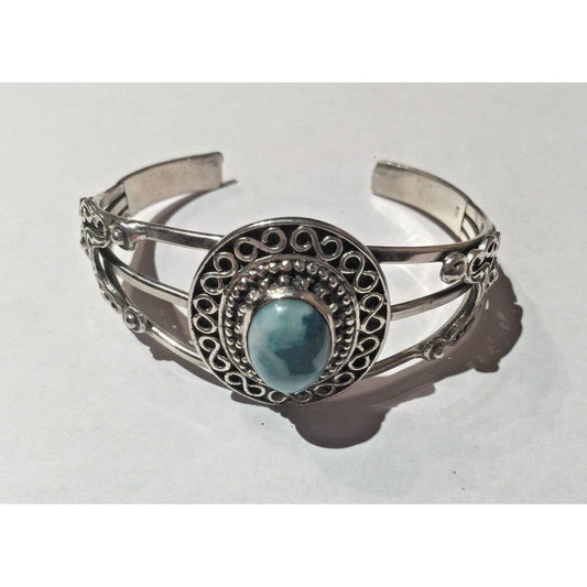 BEAUTIFUL ORNATE STERLING SILVER & AGATE CUFF BRACELET SKY