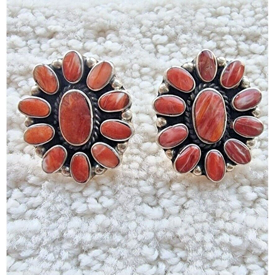 FEDERICO JIMENEZ 925 STERLING SILVER ORANGE SPINY OYSTER SHELL EARRINGS AT