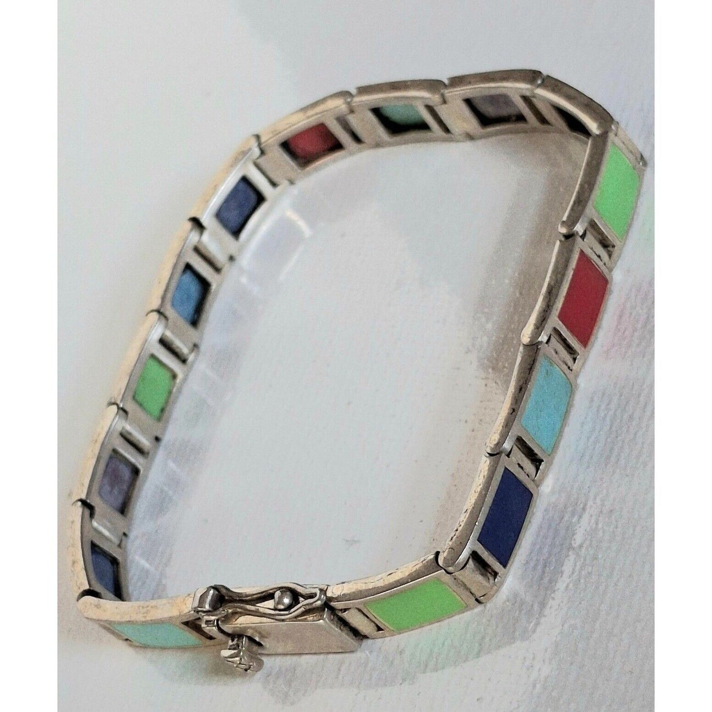 925 STERLING SILVER ASSORTED GEMSTONES  INLAY BRACELET SKY