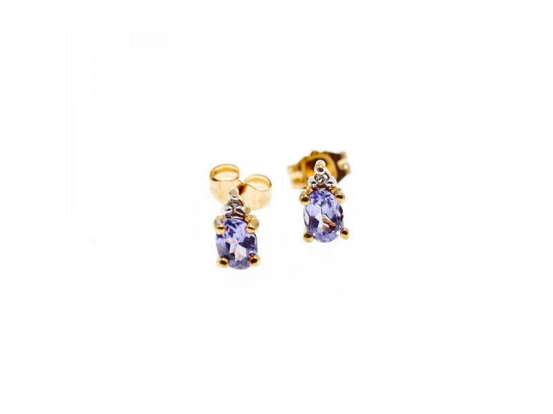 10K YELLOW GOLD TANZANITE & DIAMONDS EARRINGS