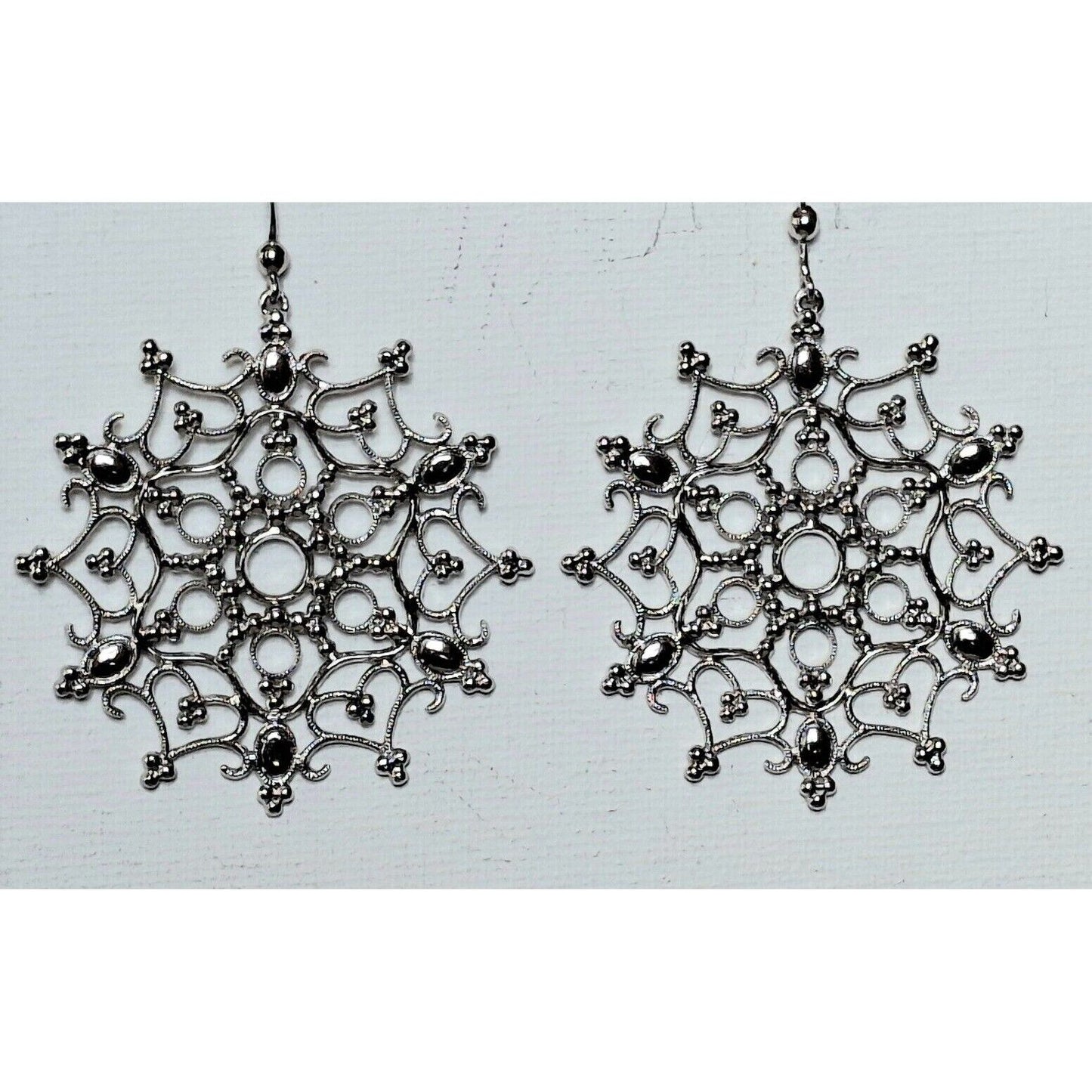 LARGE FESTIVE 925 STERLING SILVER SNOWFLAKES EARRINGS SKY