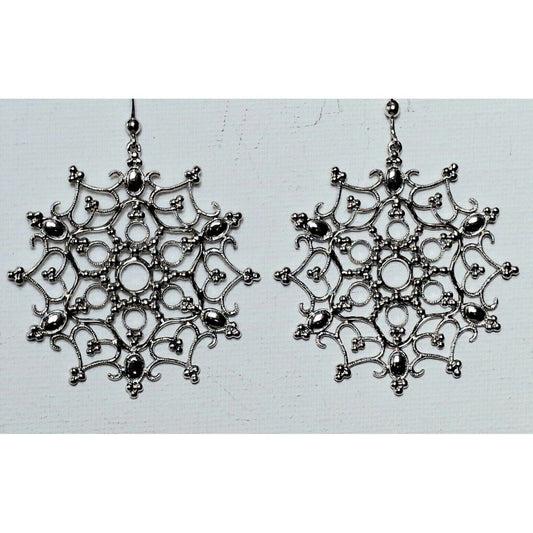 LARGE FESTIVE 925 STERLING SILVER SNOWFLAKES EARRINGS SKY