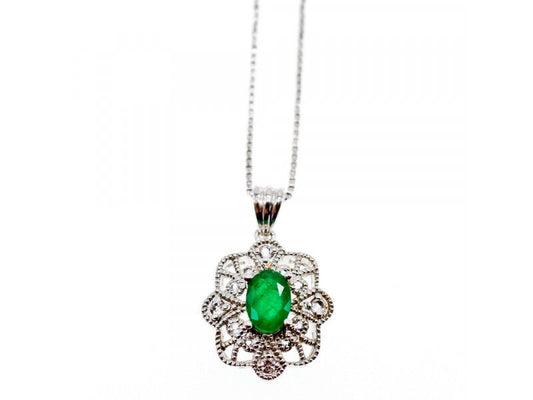 925 STERLING SILVER EMERALD & BERYL CHAIN WITH PENDANT