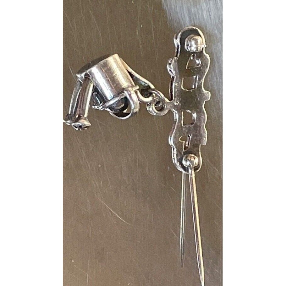 925 STERLING SILVER GARDENER'S WATERING CAN CHARM BROOCH SKY