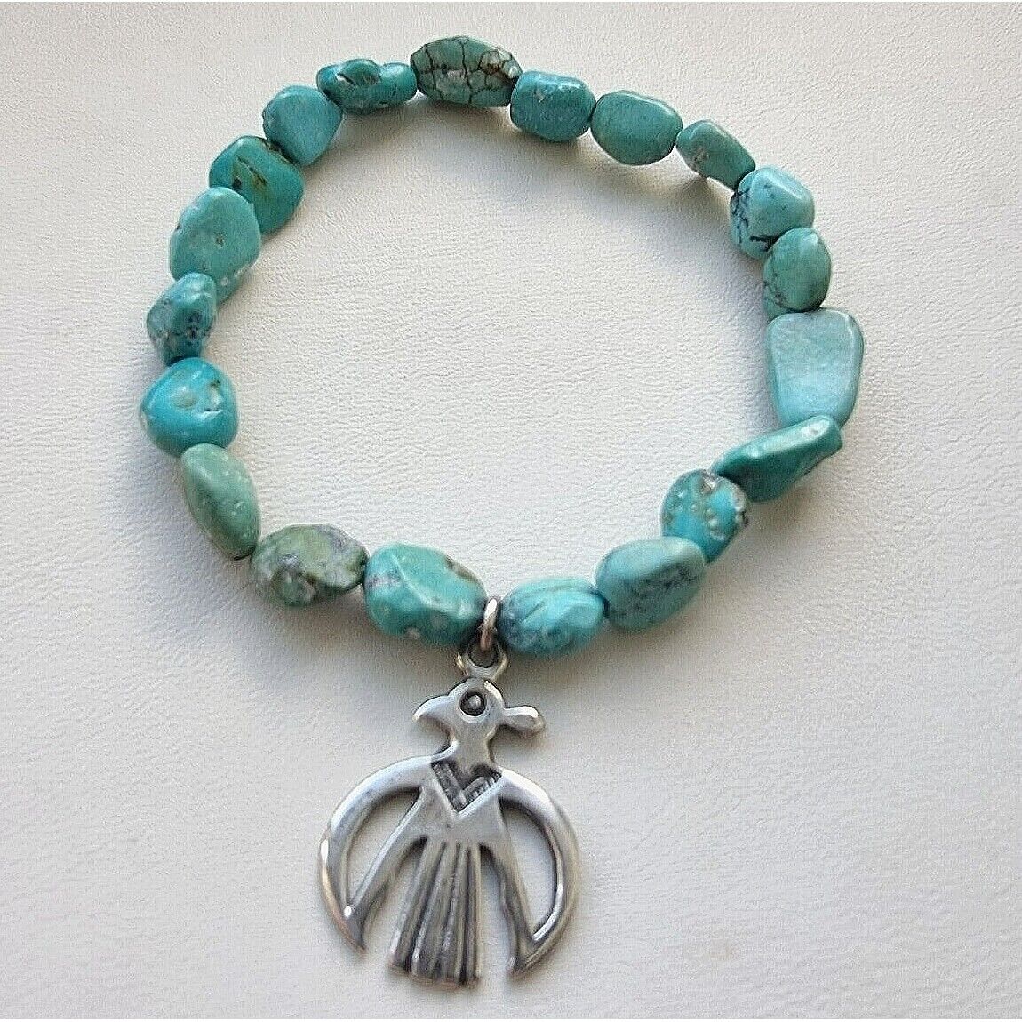 WESTERN STYLE 925 STERLING SILVER THUNDERBIRD TURQUOISE BRACELET AT