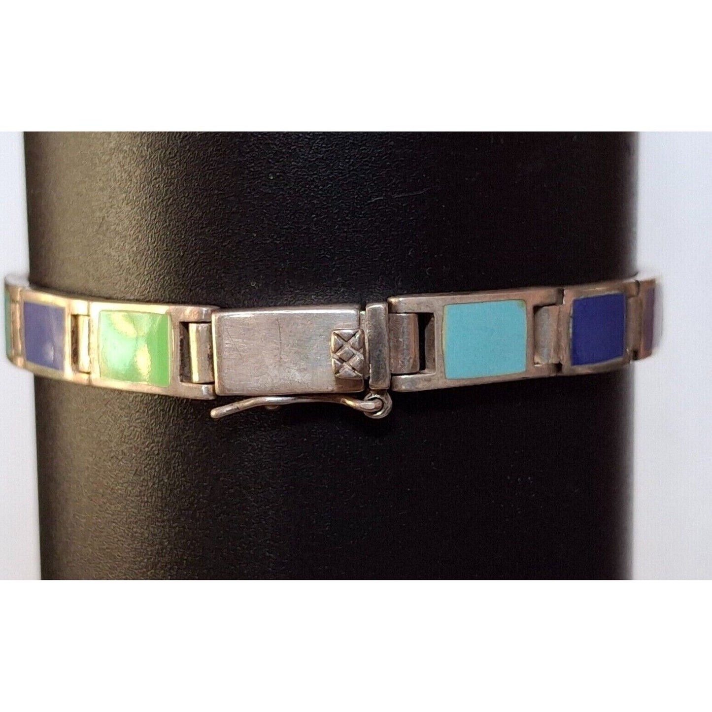 925 STERLING SILVER ASSORTED GEMSTONES  INLAY BRACELET SKY