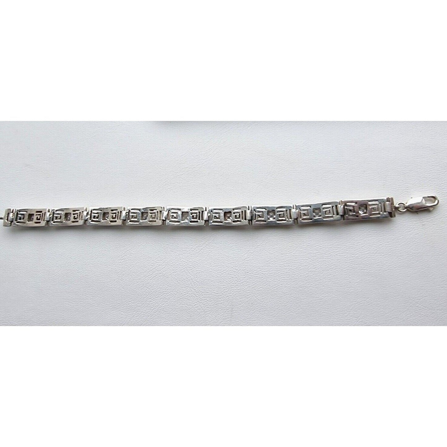 925 STERLING SILVER GREEK KEY CZ BRACELET  7.5 INCH AT