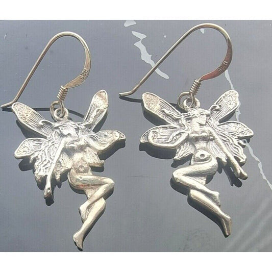 VINTAGE 925 STERLING SILVER FAIRY DANGLE EARRINGS AT