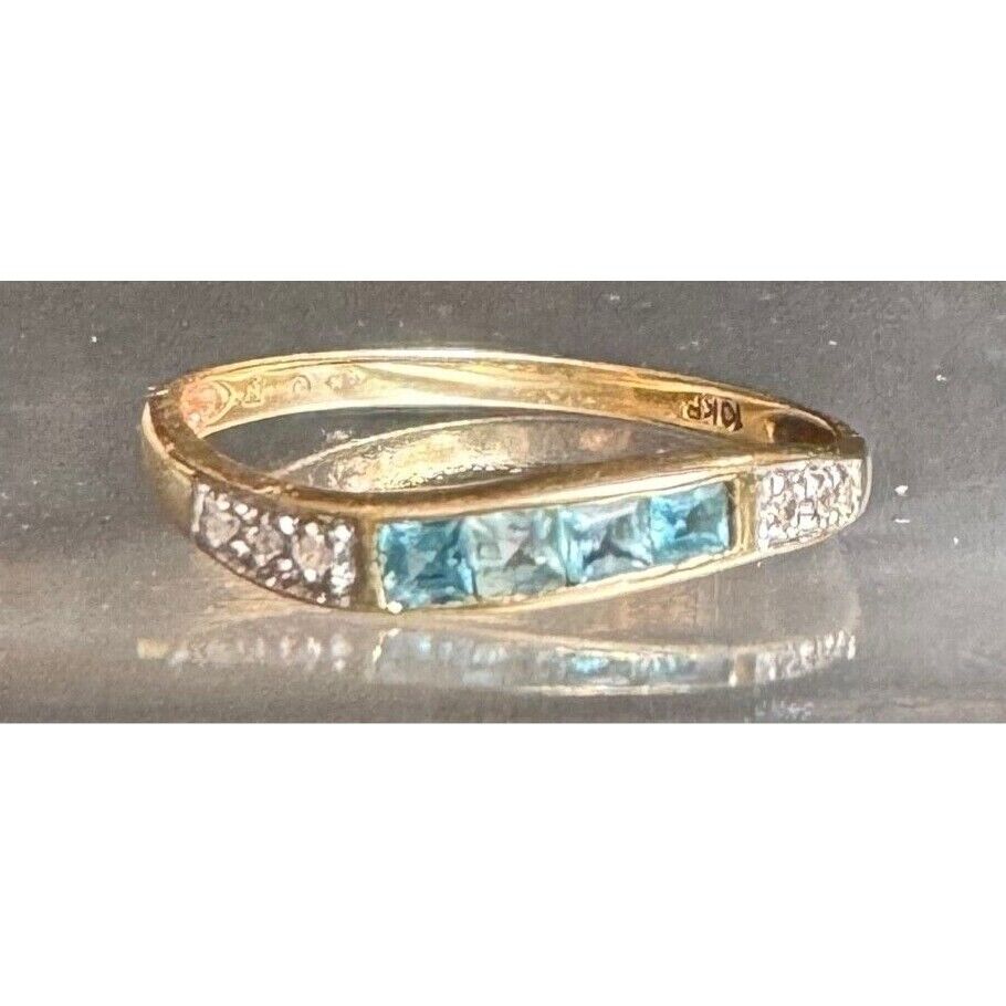 YELLOW GOLD TOPAZ AND DIAMOND WAVY BAND RING SIZE 6.5 SKY