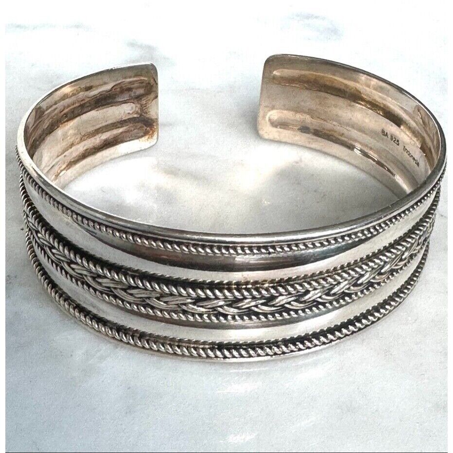 BALI 925 STERLING SILVER  WIDE CUFF BRACELET SKY