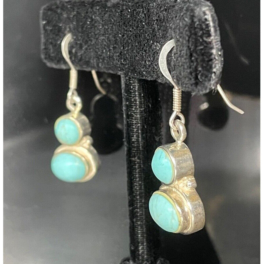 925 STERLING SILVER & TURQUOISE DANGLE EARRINGS SKY